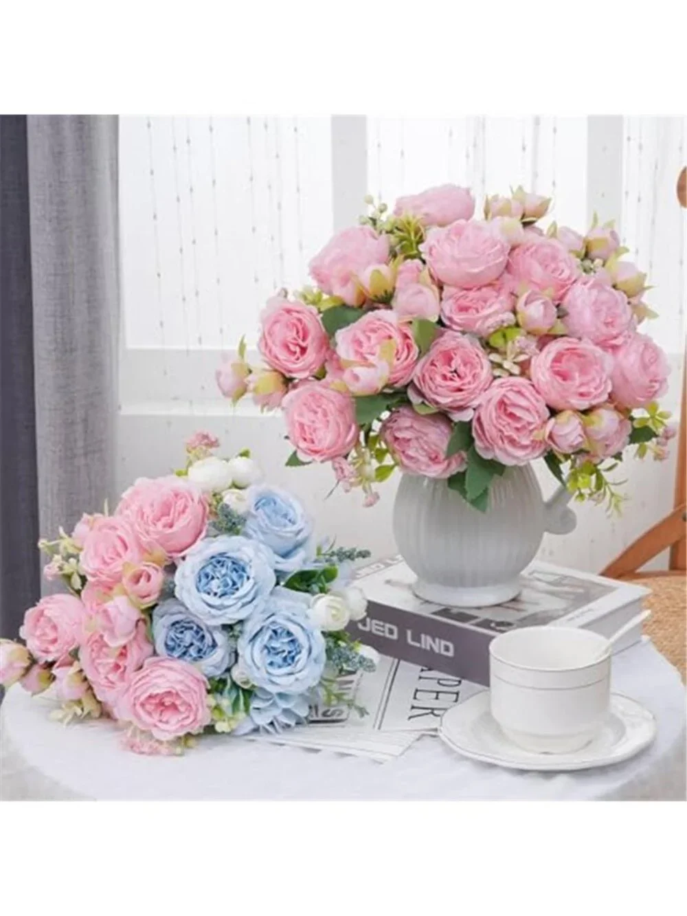 Artificial Peony Flowers Faux Silk Bouquet Pink Floral Home Wedding Decor Set